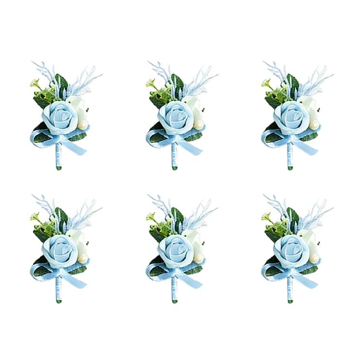 6Pcs Multipurpose Wedding Boutonniere Artificial Flower Wrist Corsage for Wedding Anniversary Party Table Centerpieces