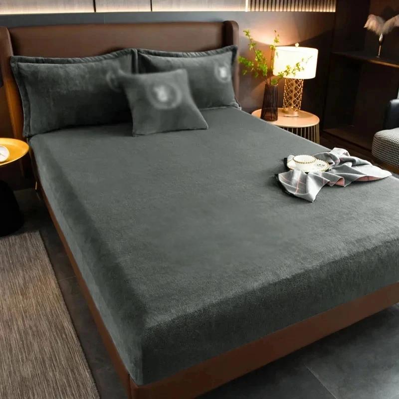 Solid Color Velvet Bed Sheets Warm Adjustable Fitted Sheets For Home Double bed sheets Not Fading  Machine Washable Bedspreads