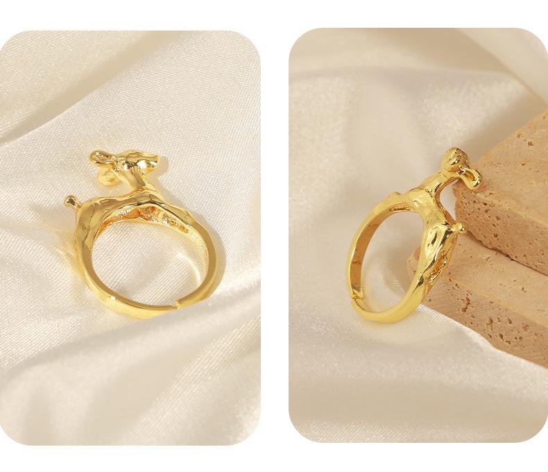 Trendy Open Hip Hop Little Deer Copper Ring, Cute Gold-Plated Animal Design for Couples