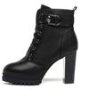 Fashion Shoes for Women Winter Women's Boots Solid Color Round Toe Zipper Lace Up Buckle High Heels Water Proof Shoes Women
