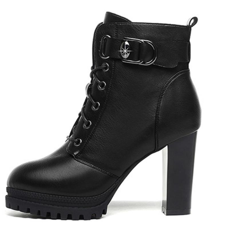 Fashion Shoes for Women Winter Women's Boots Solid Color Round Toe Zipper Lace Up Buckle High Heels Water Proof Shoes Women