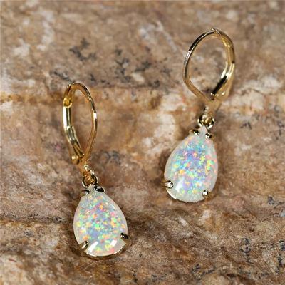 Vintage White Fire Opal Water Drop Earrings for Women Luxury Yellow Gold Color Dangle Earrings Bohemian Jewelry