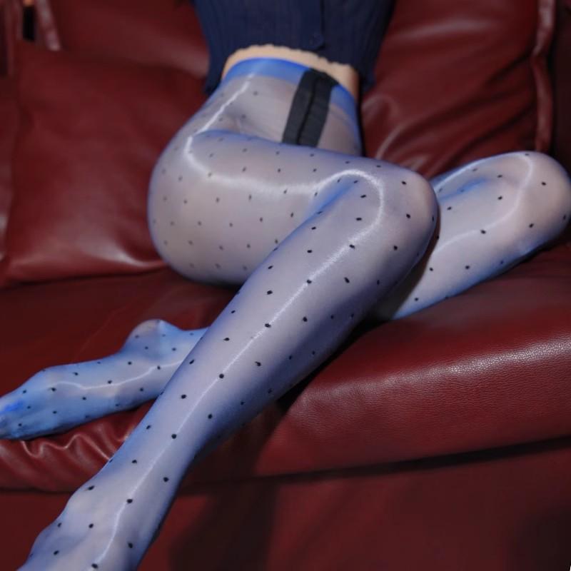 T Open Crotch Black Dot Sexy Stockings Elastic Waistless High Rise Oil Shiny Foot Shaped Erotic Tights Women Skinny Pantyhose