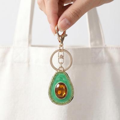 Pingente de Chaveiro Strass Incrustado Design de Abacate Chaveiro com Fecho Lagosta Antioxidação Acessório para Mochilas