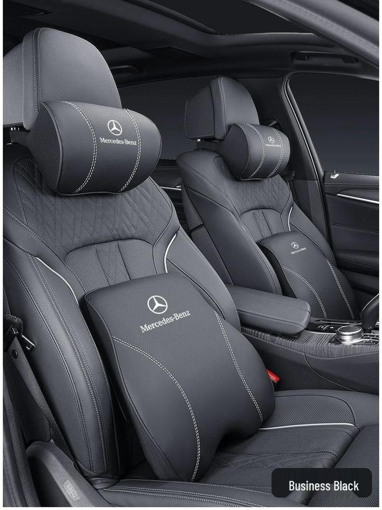 Cojín de Cabeza y Respaldo de Cuero Genuino para Coche Mercedes-Benz - Almohada Universal para E300L, C260, GLC (Todas las temporadas)