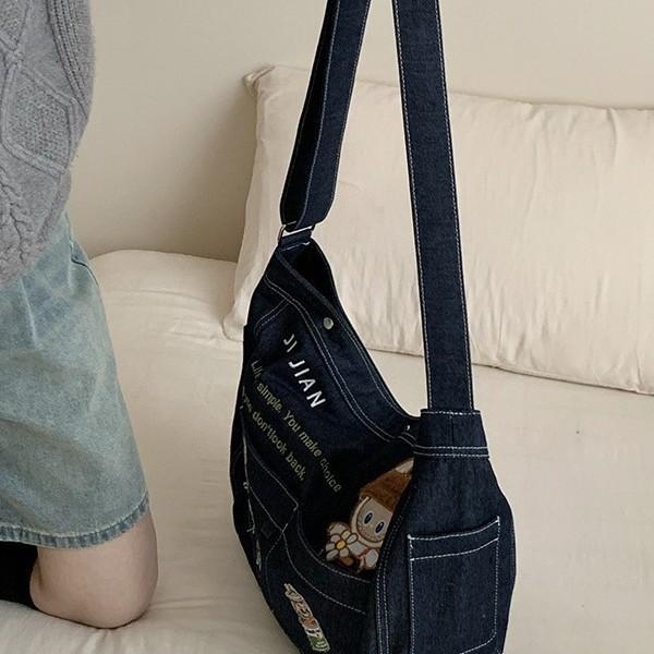 2025 New Japanese and Korean Tote Big Bag Spring Wild At Home Denim Messenger Bag Surrounding Girls Denim Bag