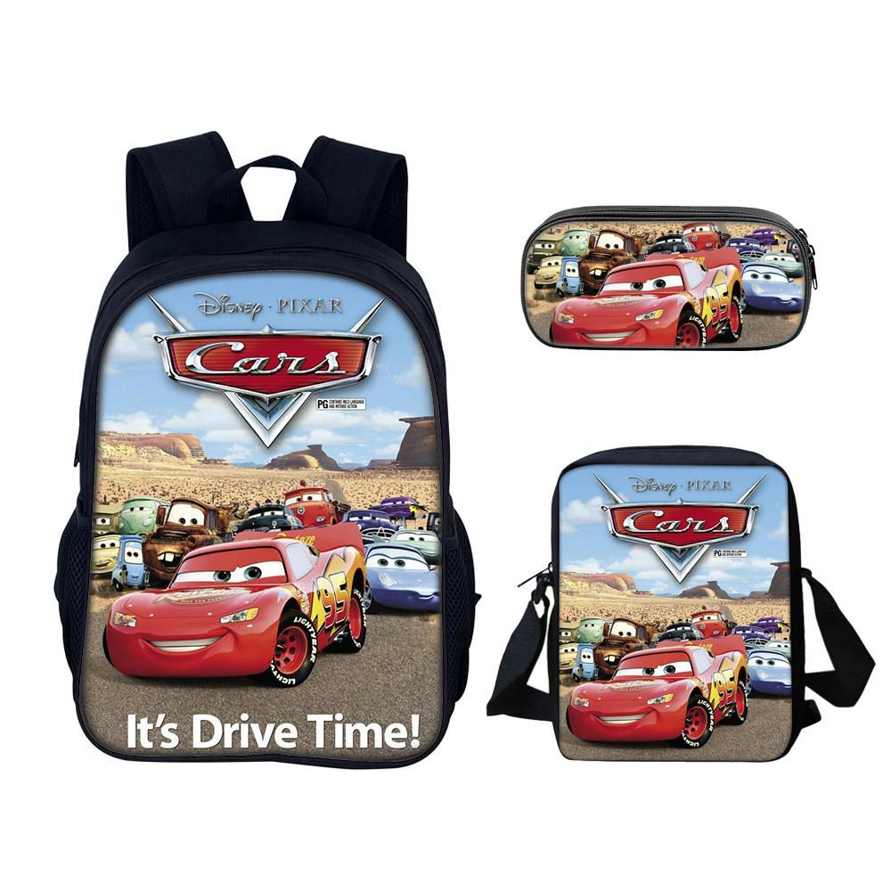 Set Zaino per Bambini con Personaggi di Film Cars in Materiale di Nylon con Spallacci Regolabili per Bambini