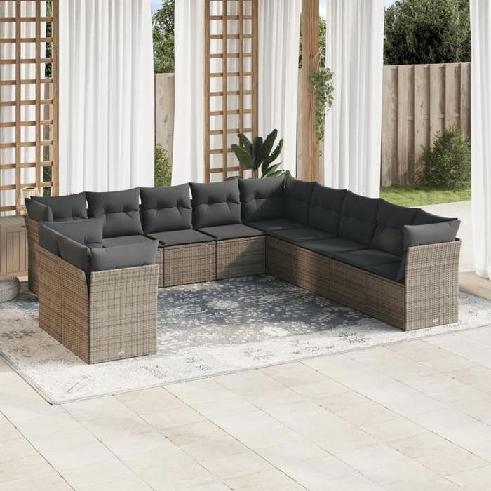 VidaXL Garden Lounge Set 11 Pcs with Grey Cushions Wicker 3217880