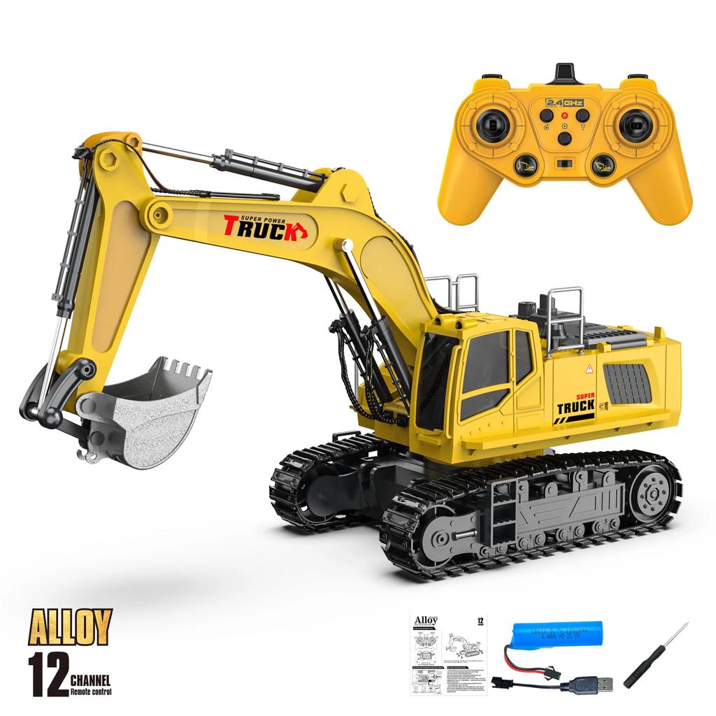12/15/17ch Rc Excavator Alloy Truck Toy Kids 2.4g Radio Controlled Car Engineering Electric Vehicle Machine Christmas Gifts Boys