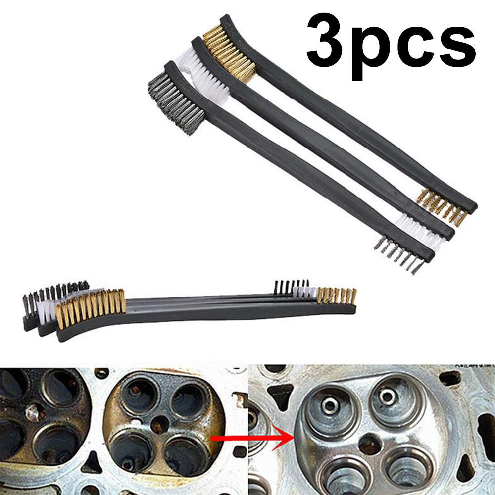 

3Pcs Wood Handle Wire Brush Copper Plated Brush For Industrial Devices Inner Polishing Grinding Cleaning Brush