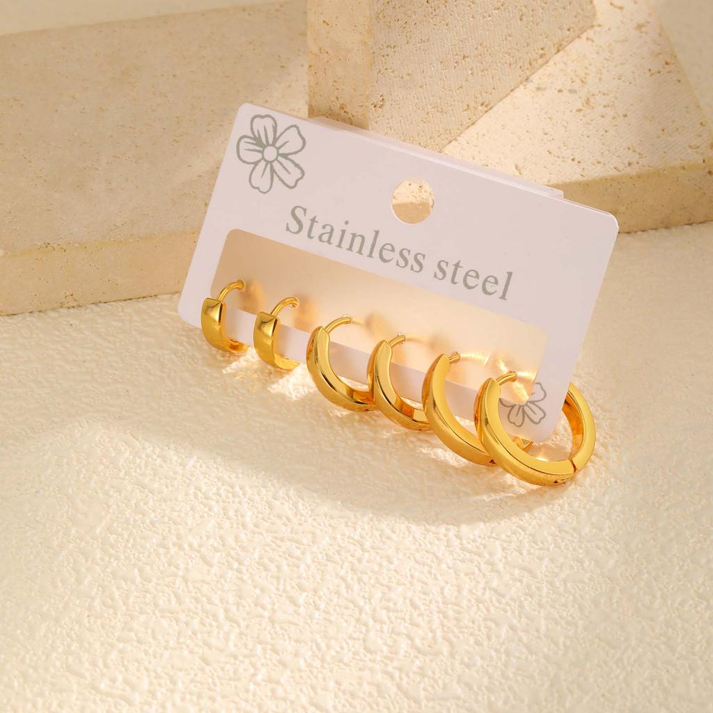 3pcs C-shaped Hoop Earrings for Women,Gold Plated Stainless Steel Earrings,High Polish Geometric Jewelry Gifts