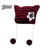 Striped Design Winter Knitted Knitting Ear Hat Style Cat Beanie Japanese Star Print Autumn Plush
