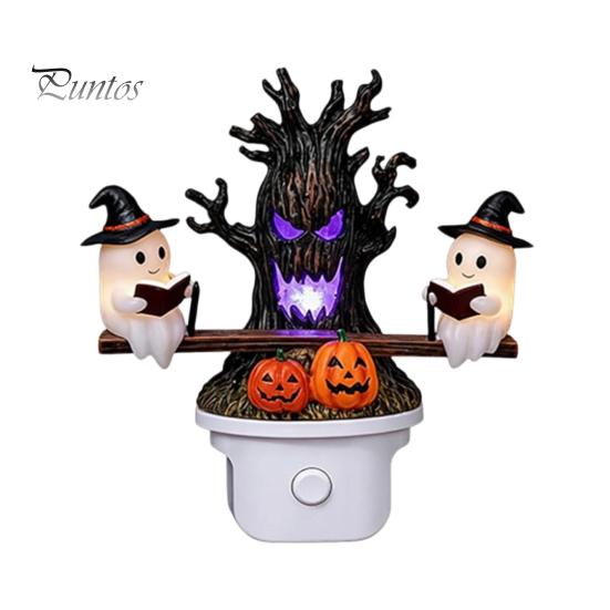 Soft Glow Night Light Halloween Light, Plug-in Resin Seesaw Ghost And Dead Tree Indoor Lighting Lamp, Waterproof Spooky Decor for Bedroom, Party