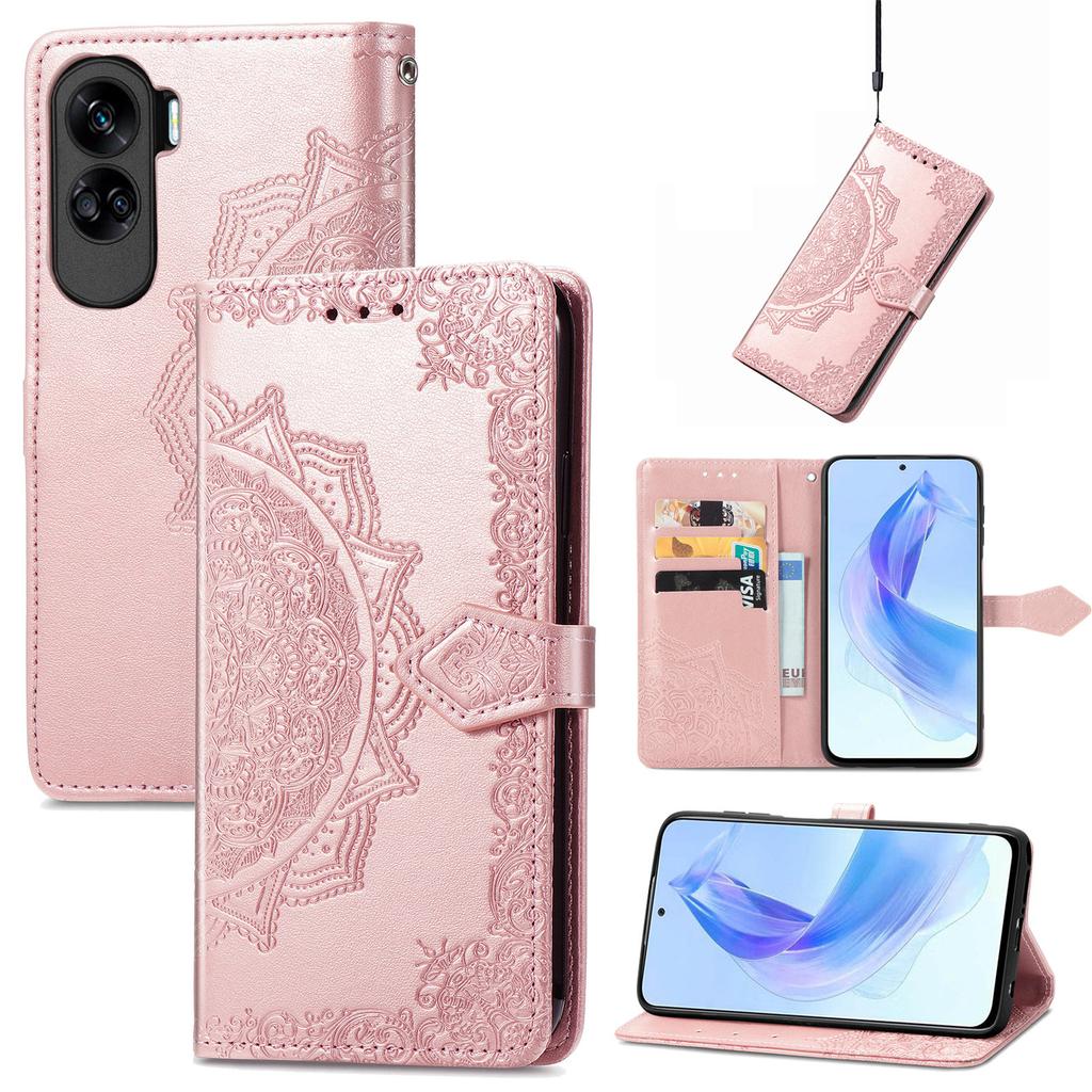 For Honor 90 Lite 5G Case Embossed Mandala Leather Phone Cover Magnetic Flip Wallet