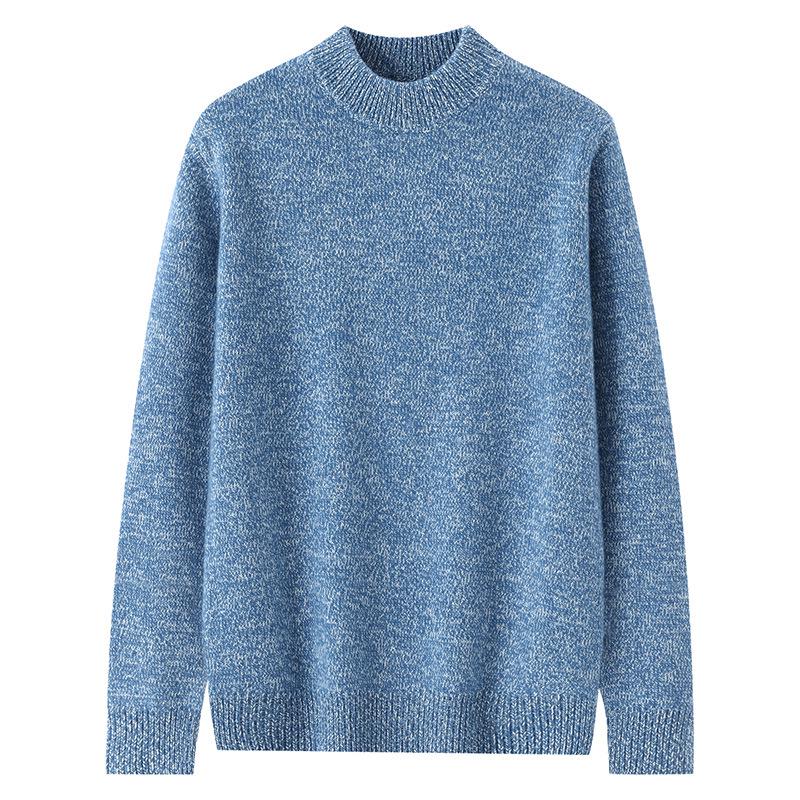 Men's Winter Thickened Pure Wool Half-High Collar Sweater - Three-Strand Marled Yarn Loose Knit