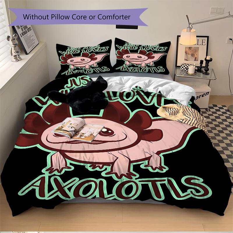 3pcs Axolotls Bedding Set - Includes Quilt Cover and Pillowcases, Suitable for All Seasons, Machine Washable - Ideal Gift for Family and Fri