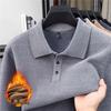 Men's Solid Mink Fleece Polo Sweater - Warm, Thick Lapel Shirt for Autumn/Winter