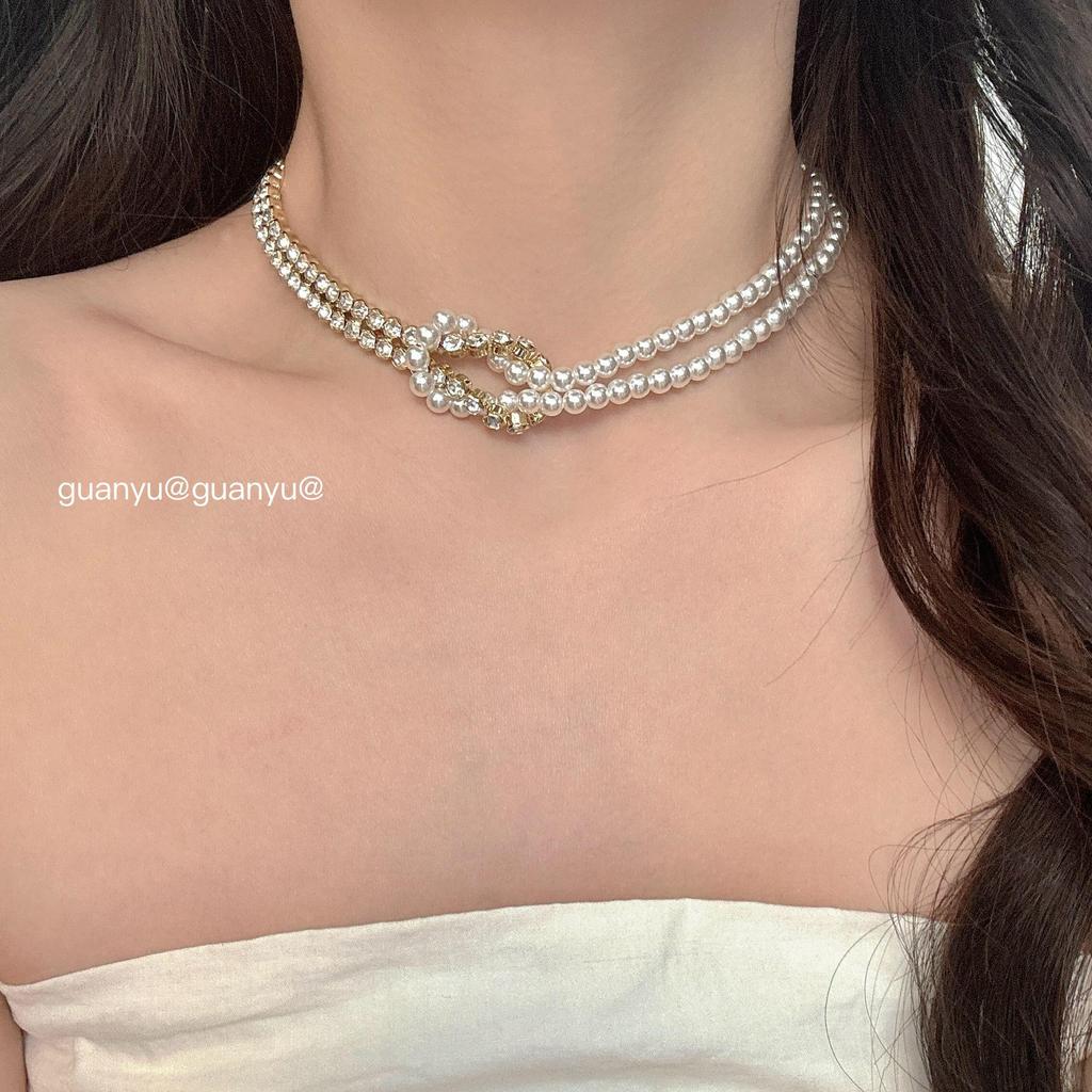 Choker di Lusso con Perle e Diamanti per Donna - Collana alla Moda, Versatile e di Alta Gamma