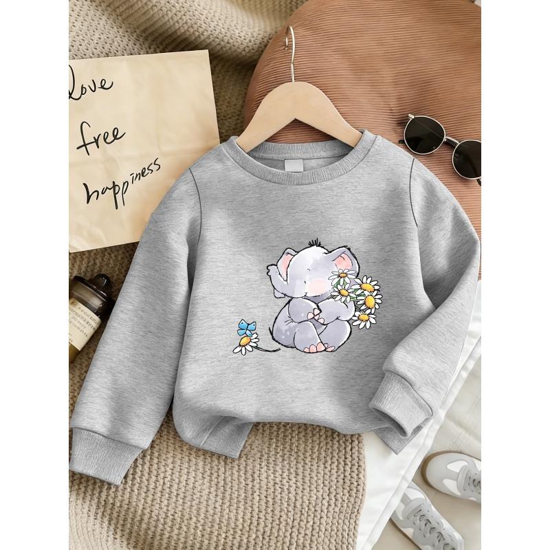 Kids Sweatshirt, Cute Elephant Print ,Spring and Autumn Thin Round Neck Hoodie with Comfortable and Simple Design,Casual Daily Sweatshirt