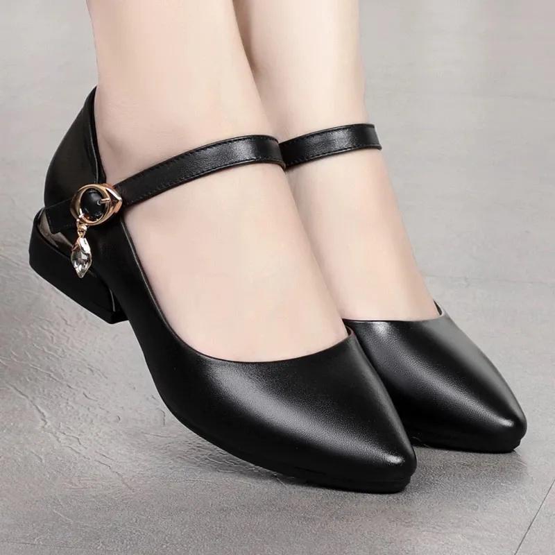women cute pointed toe light weight anti skid square heel shoes for student lady school comfort heel pumps ab615