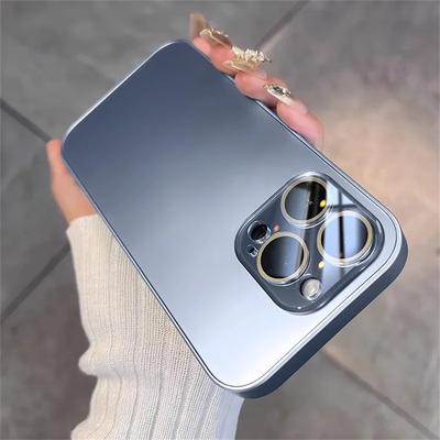 Luxury With Lens Film Glass Matte Phone Case for iPhone 15 14 13 12 11 Pro Max Soliid Color Frosted Camera Potection Cover Funda