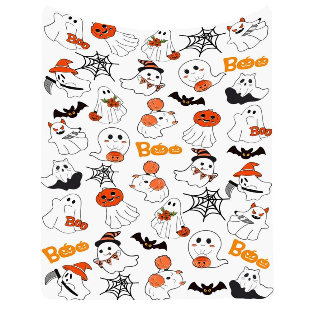 Couverture Flanelle Halloween Douce Confortable Carreaux Déco pour Canapé Chambre Vacances Automne