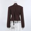Elegant Lace V Neck Waist Cinched Slim Fit Women Blazer Outerwear