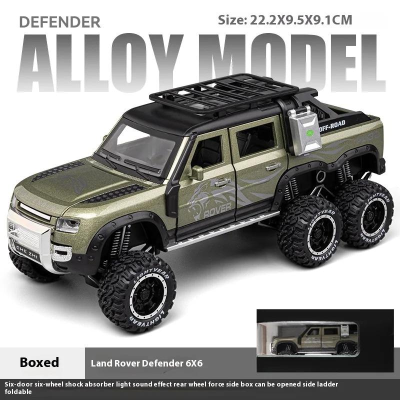 Toy Car 1/24 Land Rover Defender Six Wheels Off Road Pickup Car Model,Pull Back Diecast Truck Collectible Truck with Sounds  Lights for Kids Adults