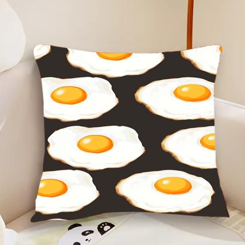 Simple Cartoon Egg Poached Pillow Case Cute Room Home Office Decor Protective Pixel Without Game