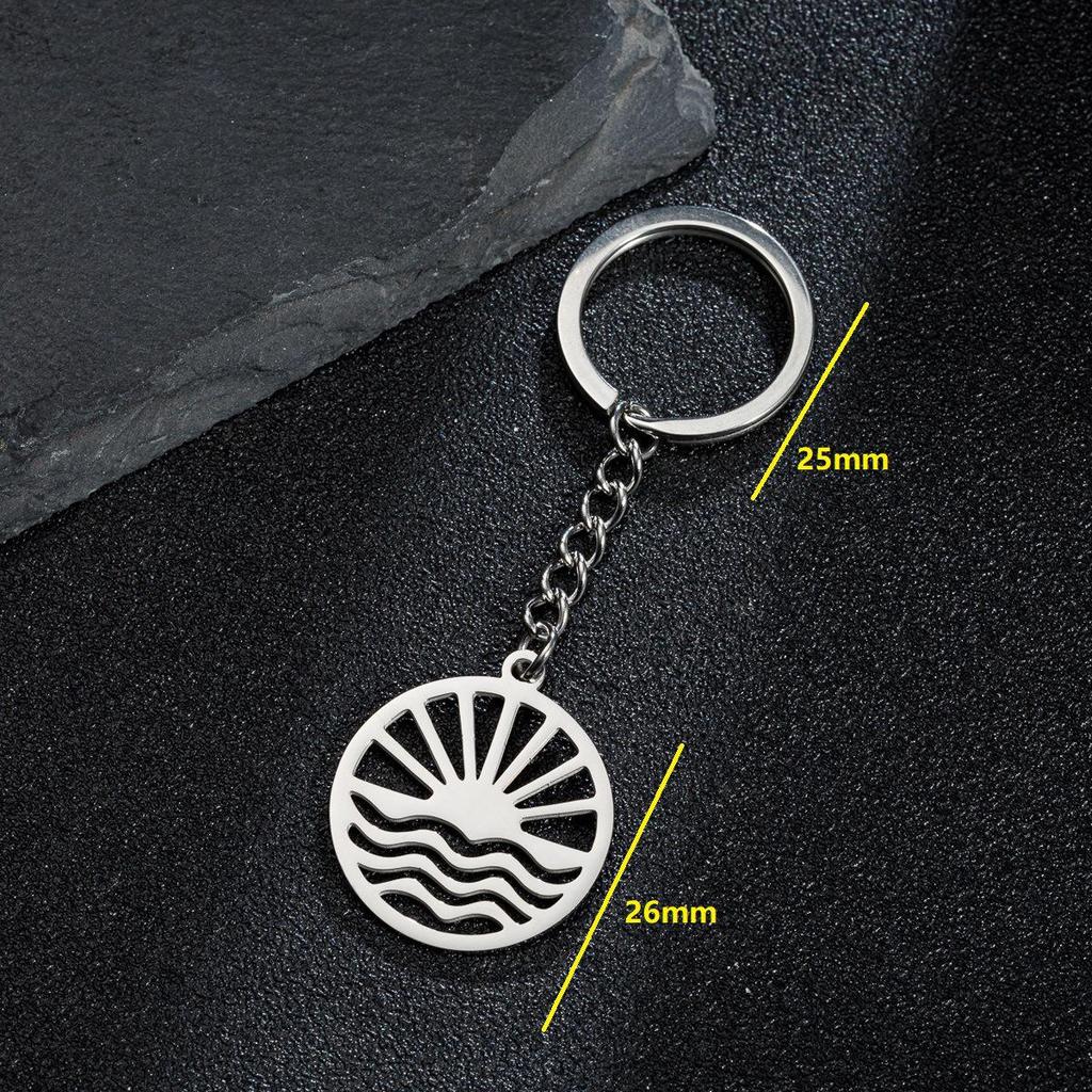 Stainless Steel Cartoon Sunrise Seaside Keychain Pendant