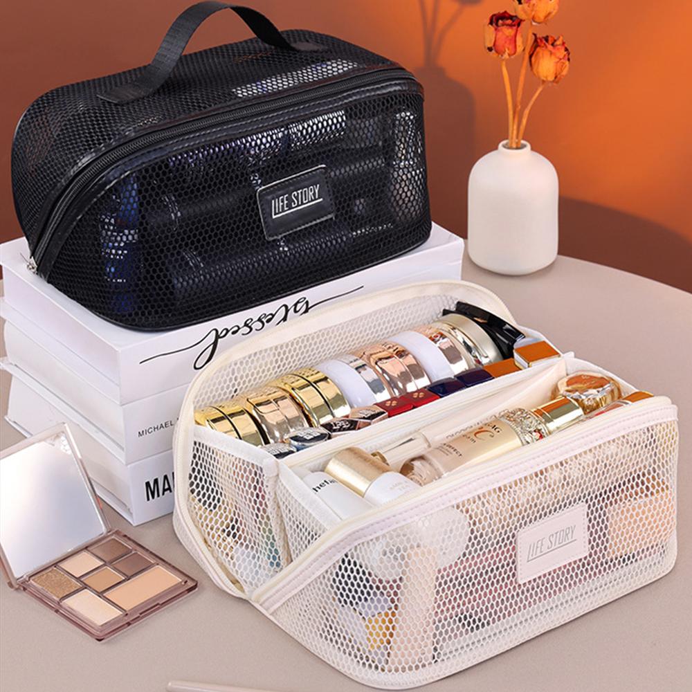 1PC Mesh Visible Makeup Bag, Large Capacity Handheld Toiletry Bag, Travel Cosmetic Storage Pouch Portable Beauty Organizer