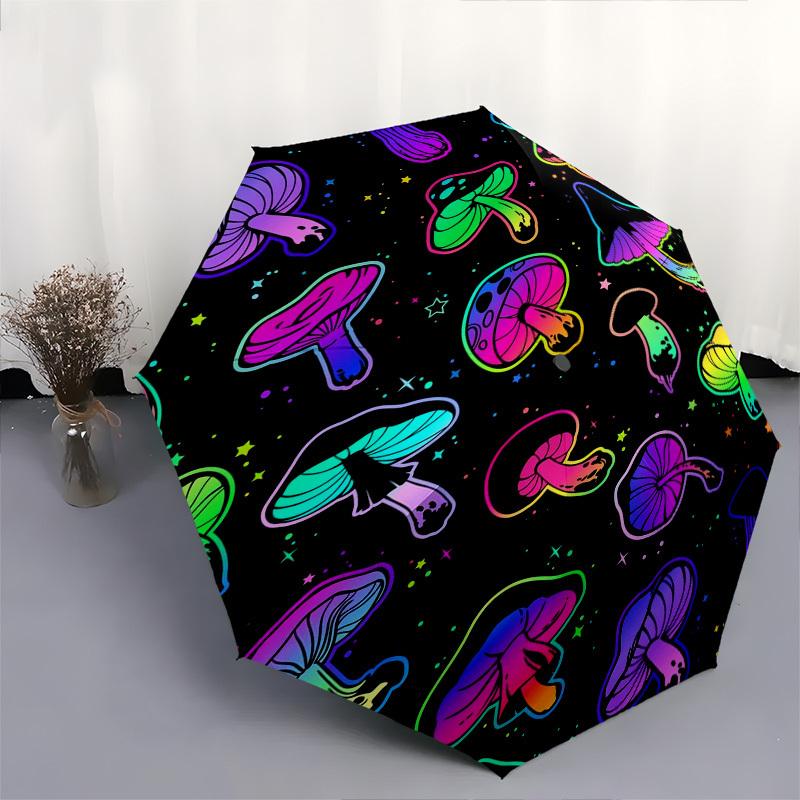 Mushroom Rainbow- Automatic umbrella, Four Seasons Portable Folding Umbrella, Suitable for Men and Women, Travel, Daily Compact Umbrella, Ou