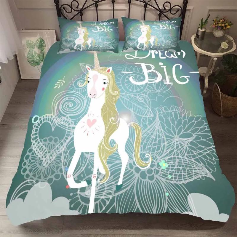 Dropship Unicorns Bed Linens Bedding Dream Cartoon Unicorn Bedcover Set Thick Kids Full King Size Comforter Cover Pillow Cover
