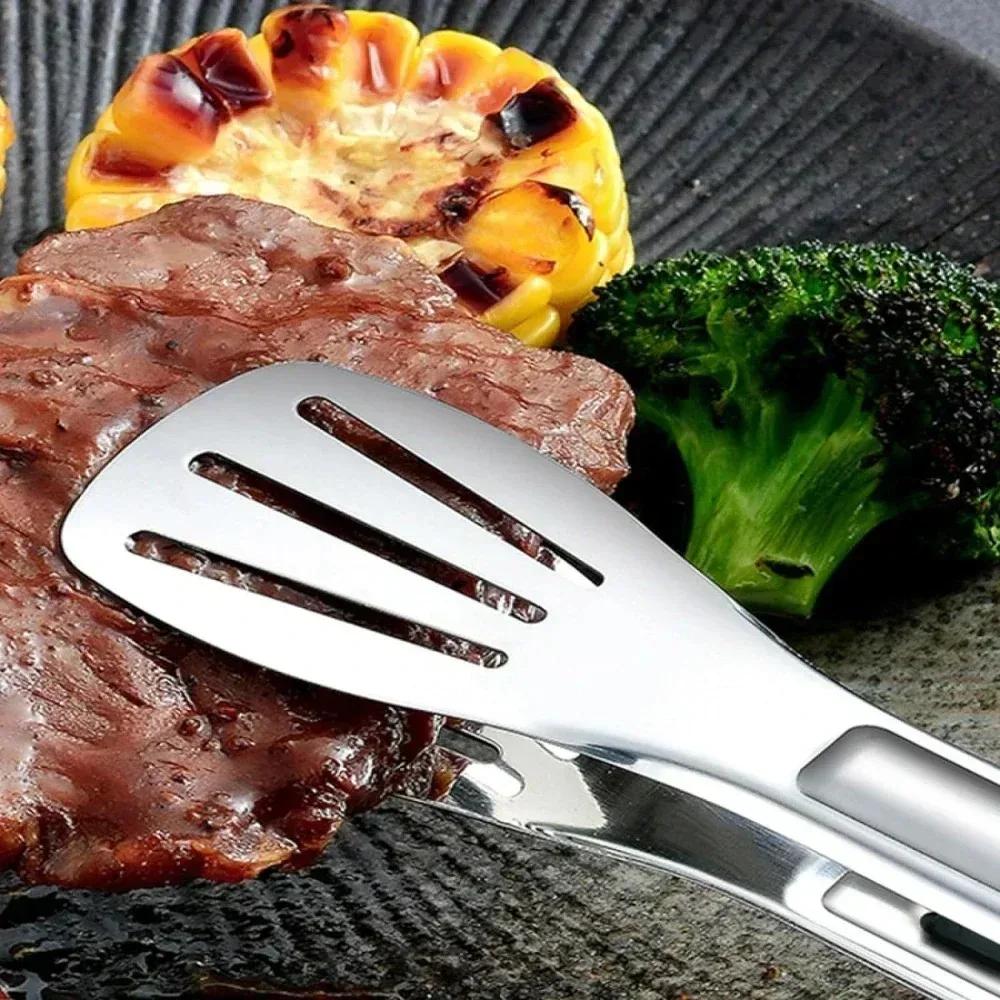 Stainless Steel Kitchen Food Tongs Thickened Heat Resistant Barbecue Grill Clips Bread Salad Buffet Cooking Camping Baking Tools
