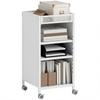 Mobile Bookshelf with Adjustable Shelves, 3-Tier Rolling Cart with Top Basket, White