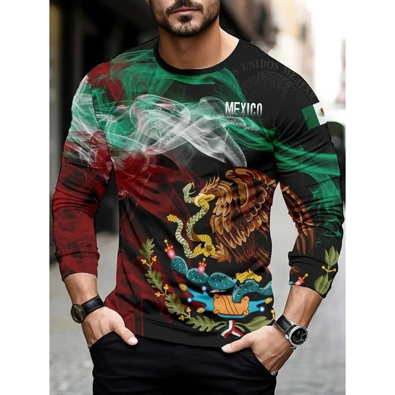 Mexico Eagle flag 3D Print Men Long Sleeve T Shirt Fashion Comfortable T-shirt Casual O-neck Pullover Autumn Loose Men's Tops