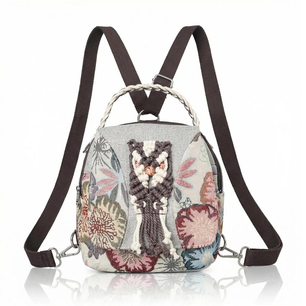 National Style Embroidery Double Shoulder Bag, Women's Small Bag, Hand-held and Cross-body Bag, Retro and Artistic Backpack