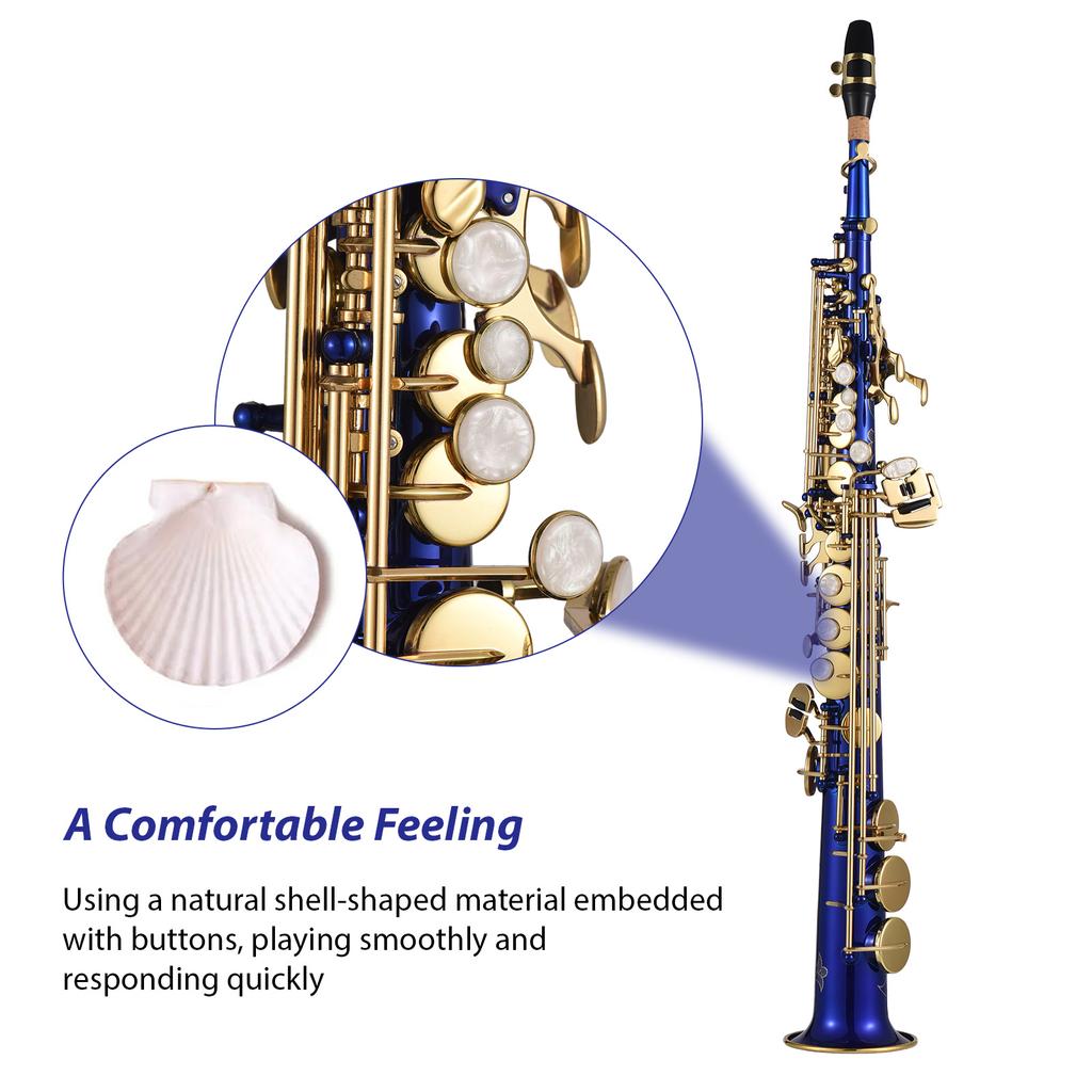 Btuty Brass Straight Soprano Sax Saxophone Bb B Flat Woodwind Instrument for Student Beginner