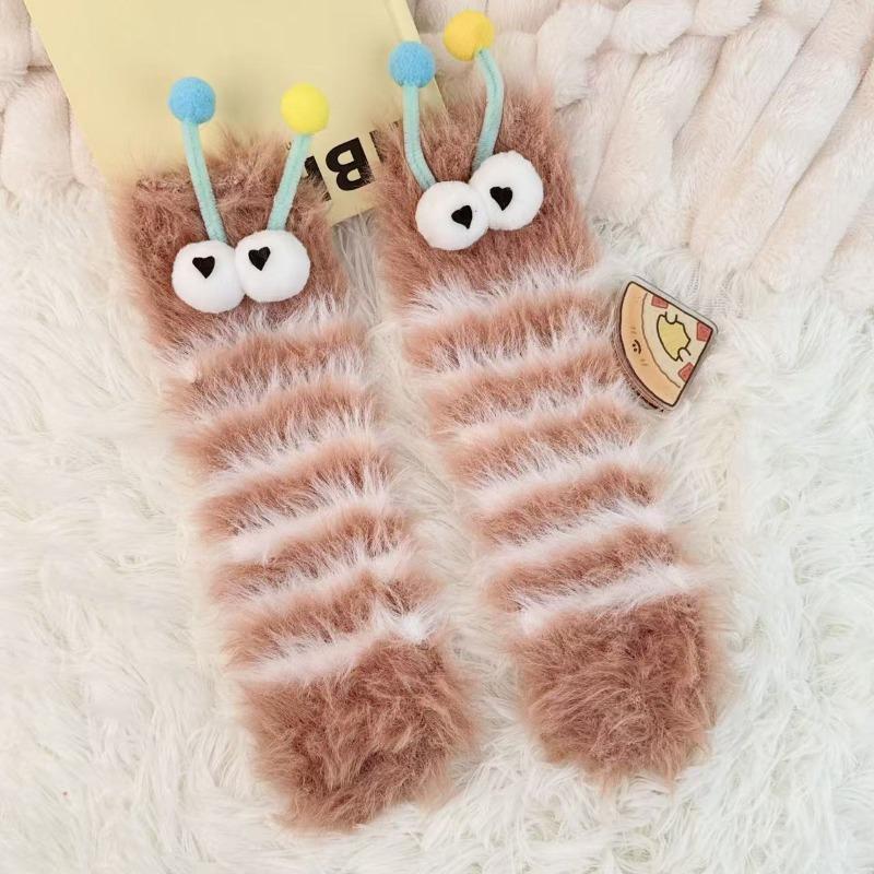 Funny Mink Socks Women's Winter Thickened Plush Warm Sleeping Socks Home Sleep Cute Doll Plush Medium Tube