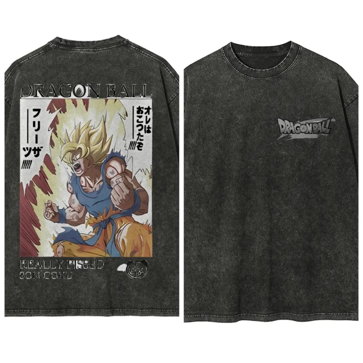 

Dragon Ball Z Super Saiyan Son Goku Really Pissed Battle Graphic Double Sided Vintage Acid Washed Oversized Streetwear Anime Fan Merch T-Shirt Top L