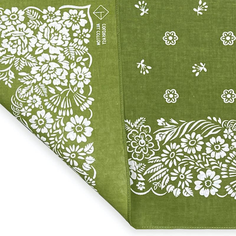 Trifong Bandana Green 100% Cotton Floral Pattern Adult Bandana Handkerchief Unisex Men's Large 55cm X 55cm (green)