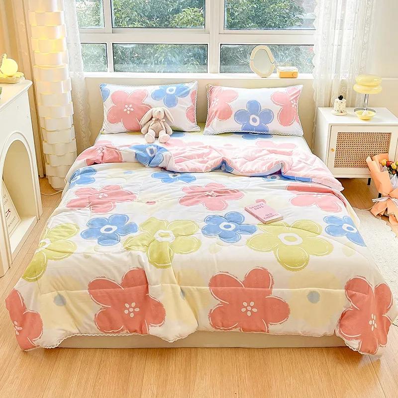 Orange Summer Quilts Washable Lace Kids Adult Single Double Queen Size Bed Thin Comforter Cute Cartoon Blanket for Girft