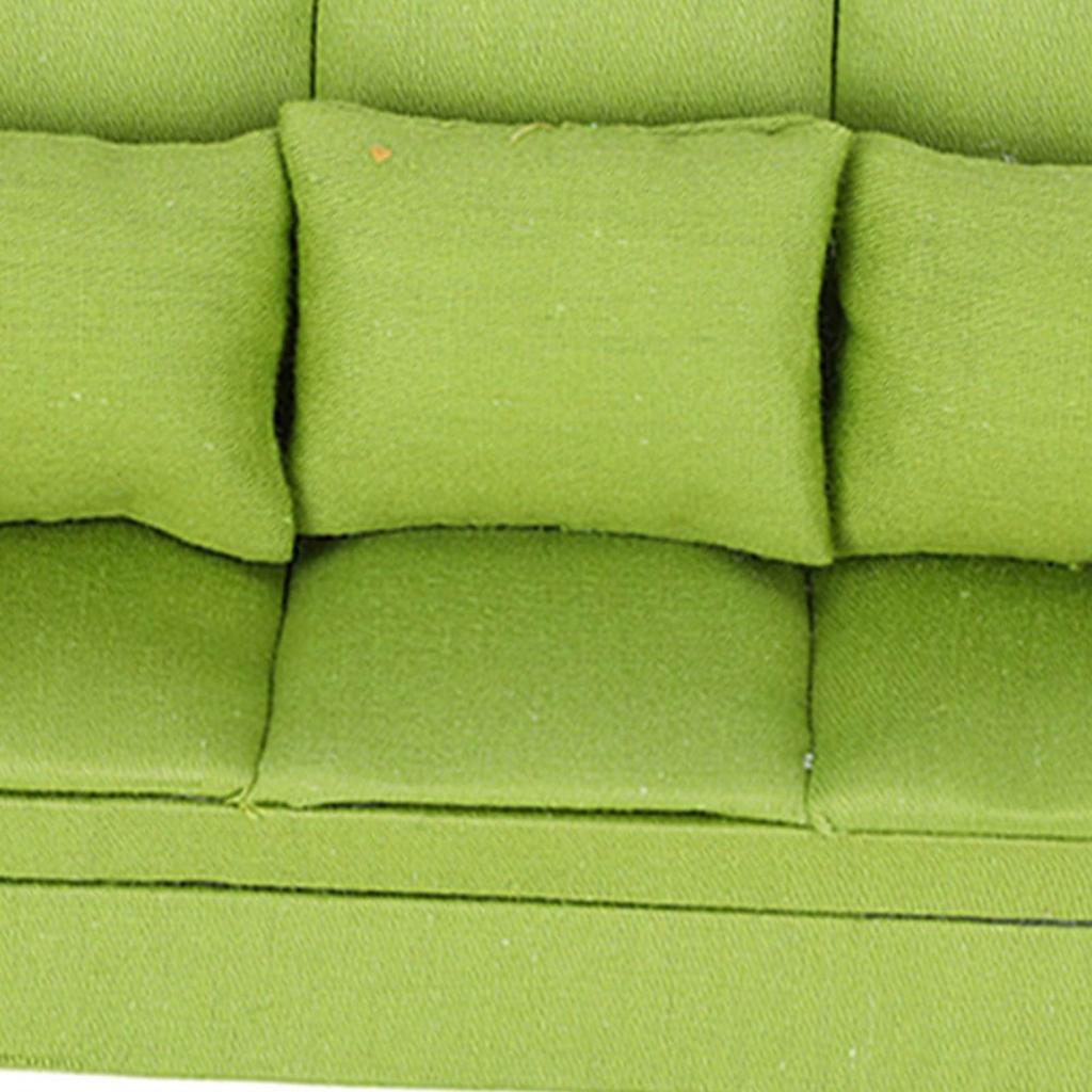 1:12 Doll House Mini Sofa with 3pcs Pillow Living Room Furniture Wooden Doll House Decoration AccessoriesGreen