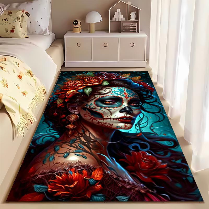 Elegant Day of the Dead Portrait Rug Non-slip Rug Suitable for Living Room and Bedroom Sofas.