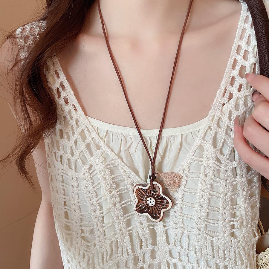 Bohemian Coffee Vintage Tassel Necklace, Ethnic Butterfly Pendant, 2025 Sweater Chain.