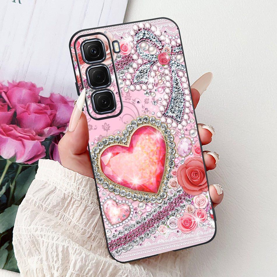 For Infinix Hot 50 4G Phone Case Hot 50 Pro+ 4G Hot50 Pro Elegant Floral Cat Pattern Black Silicone Soft TPU Cases