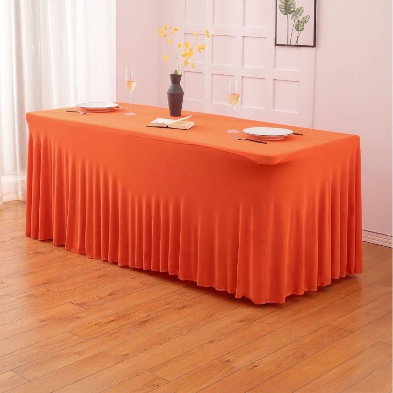 4/6/8 FT Stretch Table Cloth Polyester Rectangle Washable Table Cloth Solid Color for Birthday Wedding Events Party Decoration