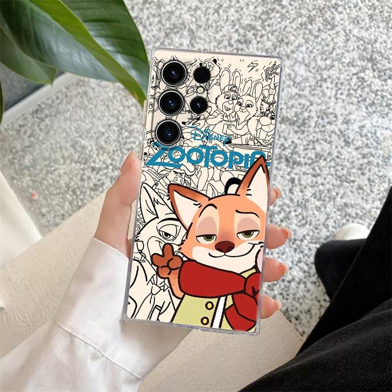 Transparente Disney Zootopia Hülle für Samsung Galaxy S26, S25 Ultra, S24, S22, S26 Plus, S20, S23, S21, S25 FE 5G – Klare Silikonhülle