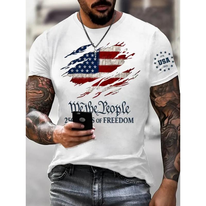 Summer Fashion Printed Men's Plus Size Loose Comfortable Soft Breathable Lightweight Round Neck Short Sleeved T-shirt
