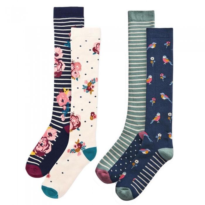 Ex Store Womens/Ladies Floral Stripes Socks (Pack of 4)